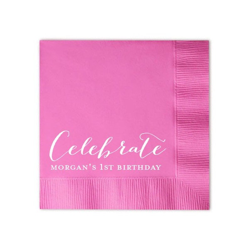 birthday beverage napkins {lots of foil colors!} Celebrate {name/'s} 1st Birthday Gold Foil Cocktail Napkins