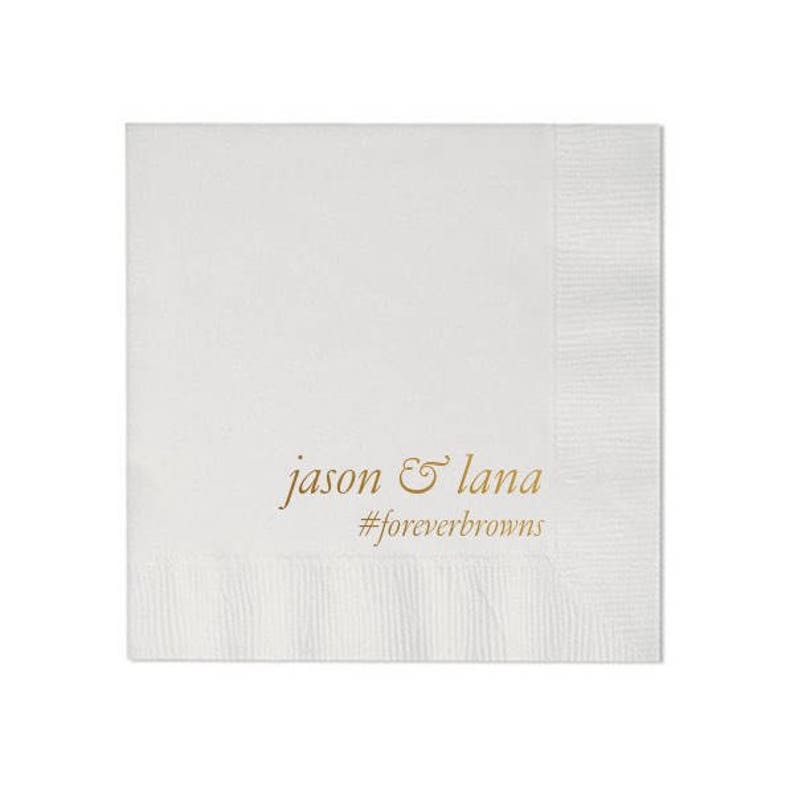 names and wedding hashtag {lots of foil and napkin colors!} Personalized custom wedding cocktail napkins