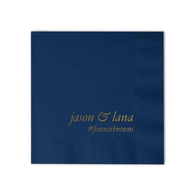 names and wedding hashtag {lots of foil and napkin colors!} Personalized custom wedding cocktail napkins