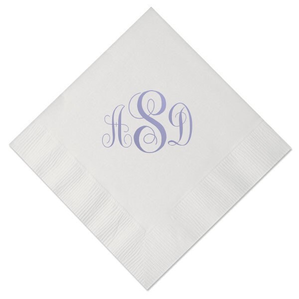 Three Initial Monogram cocktail napkins white with shiny Etsy