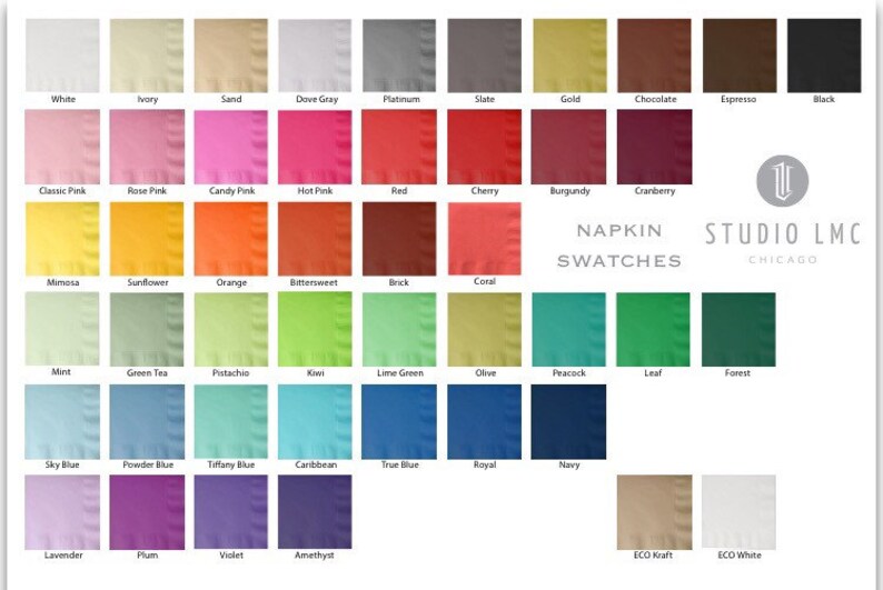 names and wedding hashtag {lots of foil and napkin colors!} Personalized custom wedding cocktail napkins