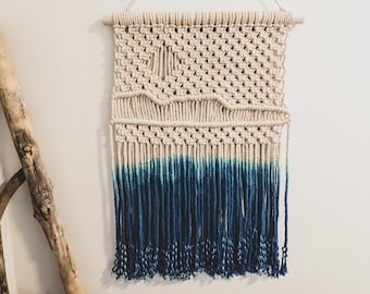 Sleeping Giant Macrame Wall Hanging, Dip-Dyed Tapestry, Thunder Bay Art