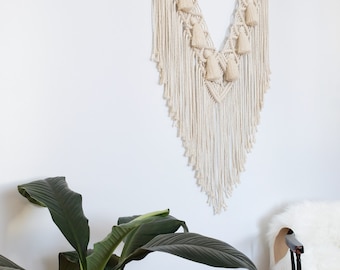 Large Macrame Wall Hanging with Driftwood, Boho Home Decor