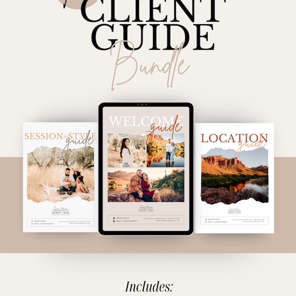 Client Welcome Guide Bundle Canva Templates for Photographers w/ Style Guide & Location Guide - Modern Beige Minimalist Trendy