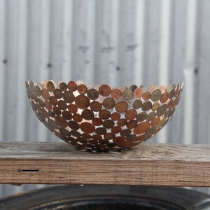 World coin bowl, Large 28 cm, metal bowl, metal sculpture, ornament