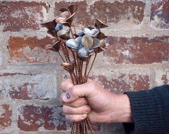 Coin Flower: Reclaimed Copper Stem, Mixed World Coins