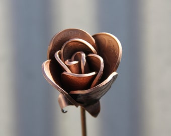 Copper Rose Bud, flowers in keys and coin,  SINGLE stem