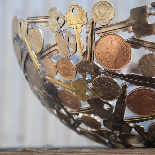 Coin and Key Bowl 28 Cm Metal Bowl Metal Sculpture Etsy