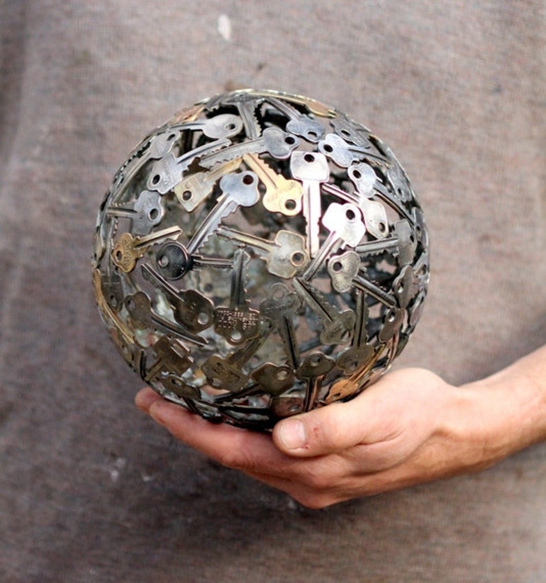 Medium 18 cm key ball, Key sphere, Metal sculpture ornament image 1