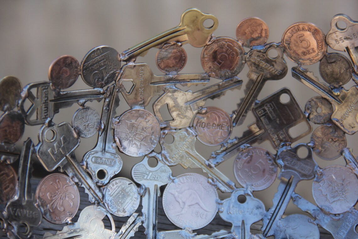 Coin and Key bowl 28 cm metal bowl metal sculpture Etsy