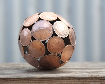 Mini mixed penny ball,  polished, 8.5 cm Penny sphere, Metal sculpture ornament