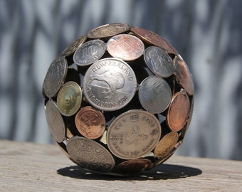 Mini mixed world coin ball, 8.5 cm Coin sphere, Metal sculpture ornament