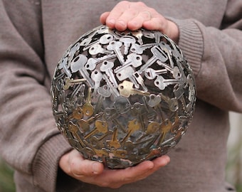 Large 23 cm key ball, Key sphere, Metal sculpture ornament