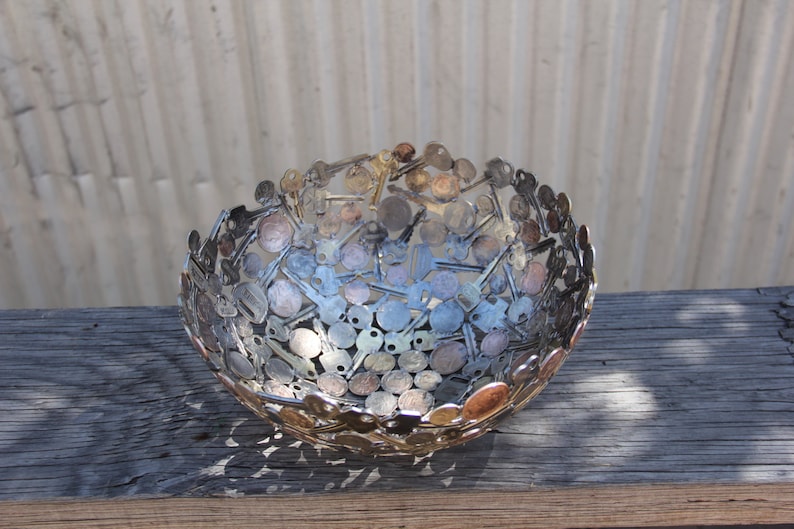 Coin and Key bowl 28 cm metal bowl metal sculpture Etsy