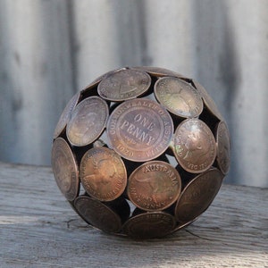 Mini mixed penny ball 2, Aged 8.5 cm Penny sphere, Metal sculpture ornament