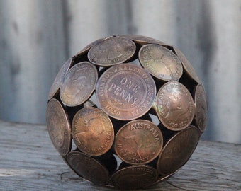 Mini mixed penny ball 2, Aged 8.5 cm Penny sphere, Metal sculpture ornament