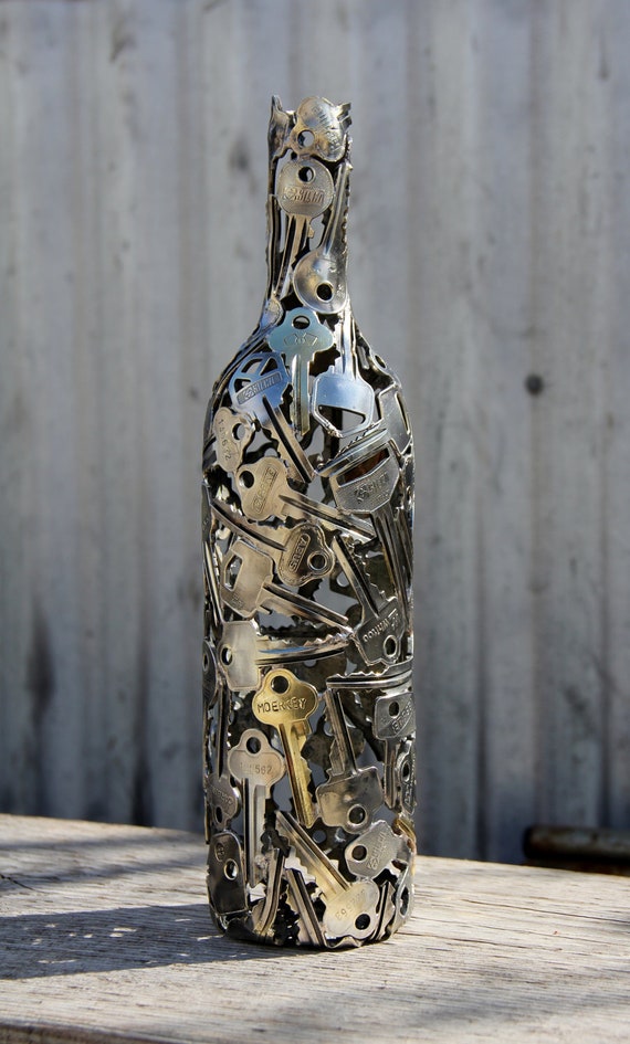 Red Wine Key Bottle Metal Sculpture Etsy Australia