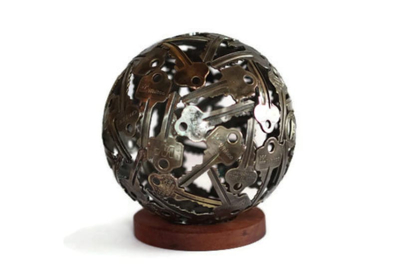 Small 13 cm key ball, Key sphere, Metal sculpture ornament image 2