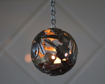 Mini key ball tea light, 8.5 cm, Key sphere, Metal sculpture ornament, Hanging tea light holder