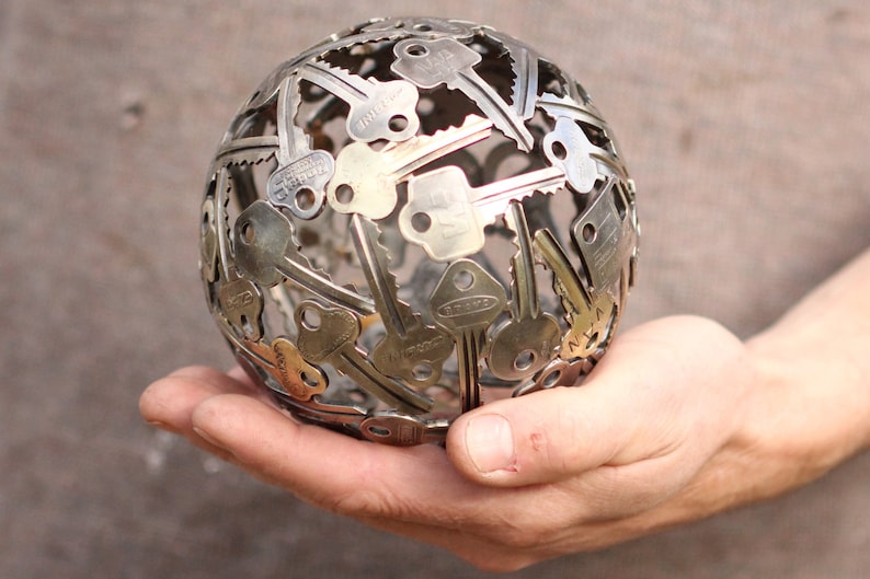 Small 13 cm key ball, Key sphere, Metal sculpture ornament image 1