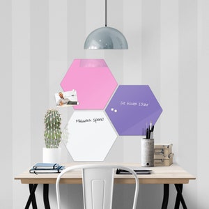 banjado glass magnetic board hexagon with 4 magnets in the color WHITE