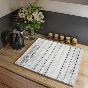 Plaque de recouvrement de poêle en verre de banjado 60 x 52 cm avec motif WHITE BOARD FENCE