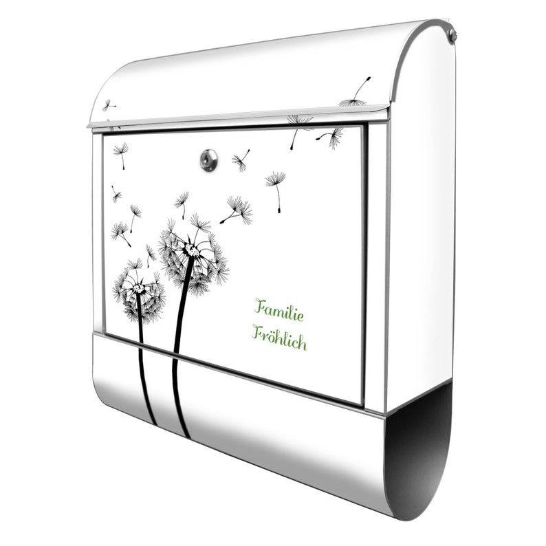 Large mailbox with newspaper compartment banjado PUSTEBLUME2 motif image 1