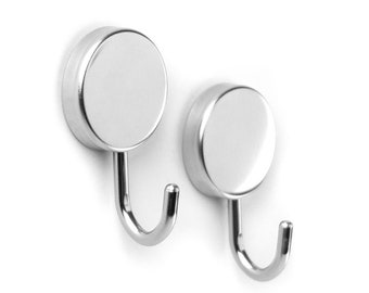 Magnetic hook steel in a set of 2 made of silver metal and ferrite
