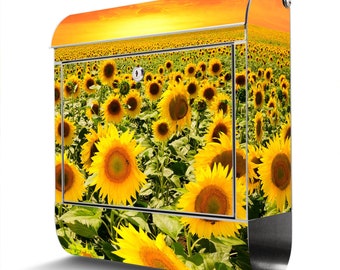 Stainless steel letterbox from banjado with SUNFLOWERS SEA motif