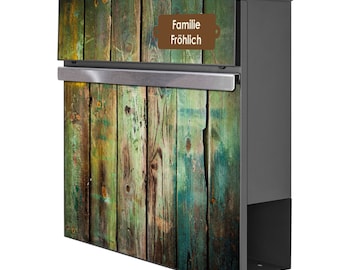 Design letterbox anthracite with newspaper compartment motif GREEN WOOD