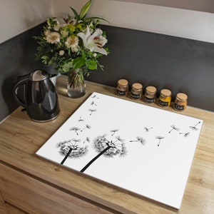 Plaque de recouvrement de cuisinière en verre de banjado 60 x 52 cm avec motif DANDELION 2