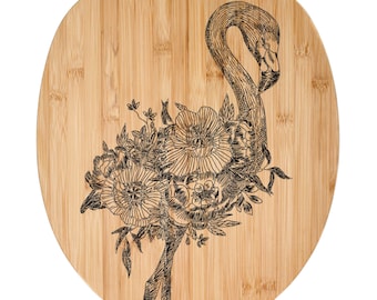 Special edition FLAMINGO laser engraved premium toilet seat made of bamboo with soft-close mechanism