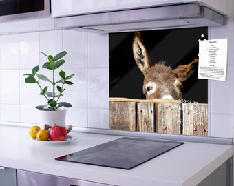 Küchenrückwand / Spritzschutz aus Echtglas mit Motiv ESEL 60x40cm