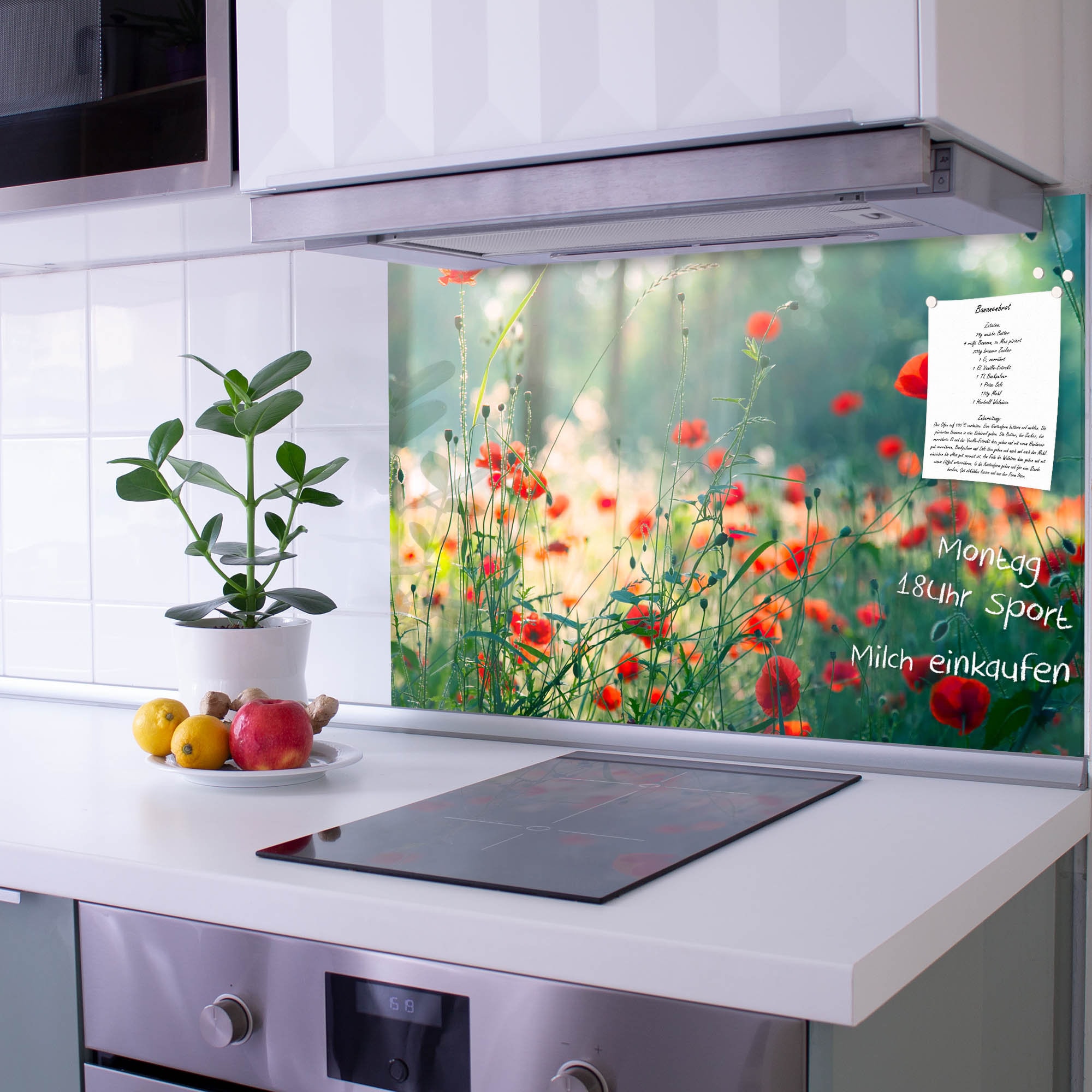 Crédence De Cuisine En Verre Imprimé Floral Coquelicots - Dimensions 125x50 Cm, Moderne, Marque Tulup