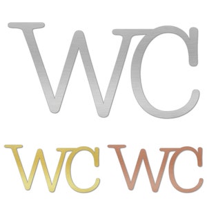 Letrero para puerta con letras WC para baño, aseo y aseo de invitados, letrero, autoadhesivo, acrílico, metálico, plateado, dorado, cobre