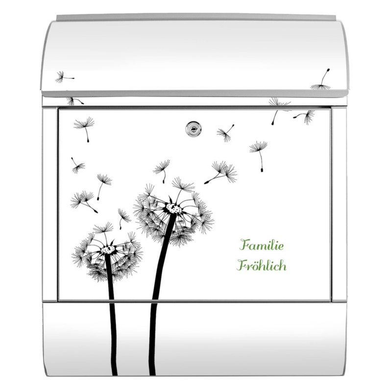 Large mailbox with newspaper compartment banjado PUSTEBLUME2 motif mit eigenem Namen