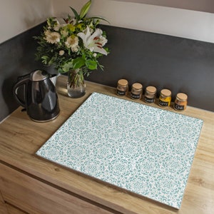Glass stove cover plate from banjado 60 x 52 cm with motif PATTERN BLUE DOTTED