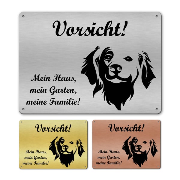 Vorsicht freilaufender Hund Achtung Hundeschild Warnschild Hunde silber gold bronze