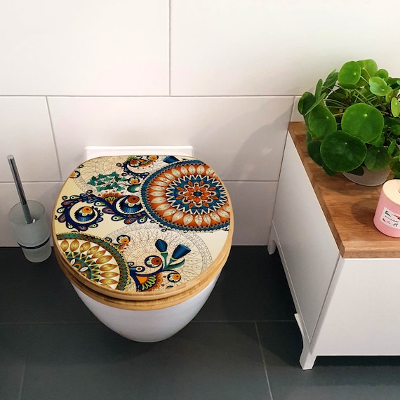 Tapa wc en bambú de banjado con motivo MODERN MANDALA -  España