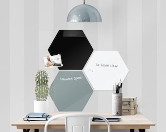 banjado Glas Magnettafel Hexagon mit 4 Magneten in der Farbe SCHWARZ