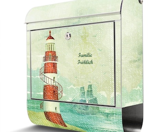 Stainless steel mailbox from banjado with motif OLD LIGHTHOUSE