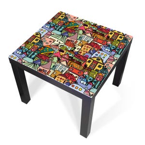 Design-Abdeckung für IKEA LACK Tisch – selbstklebende Möbelfolie oder Glasplatte mit Motiv Funky Town – Made in Germany