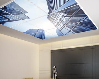 Light ceiling with "SKYSCRAPER" motif and Smart Home LED panel