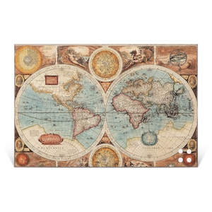 Magnettafel aus Glas mit Magneten Pinnwand magnetisches Memoboard HISTORISCHE WELTKARTE