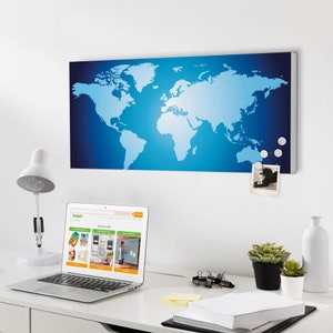 Tableau magnétique en métal de banjado 78x37x2cm avec motif CARTE DU MONDE