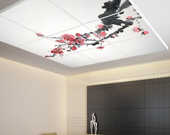 Light ceiling with motif "JAPANESE FLOWERS 2" and Smart Home LED panel