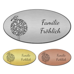 Plaque nominative personnalisée comme plaque de porte, plaque de boîte aux lettres, plaque de cloche avec gravure, autocollante en cuivre