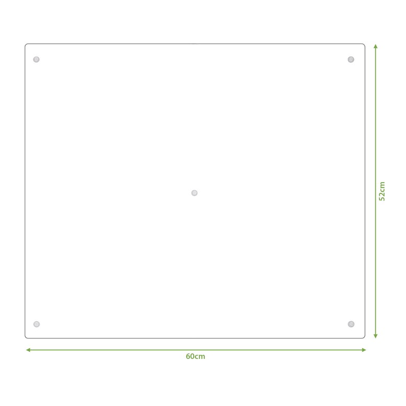 Pode incluir: Um quadro branco retangular branco com quatro orif&iacute;cios de montagem prateados. O quadro branco mede 60 cm por 52 cm.