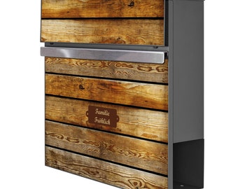 Design letterbox anthracite with newspaper compartment motif WOODEN BOARDS