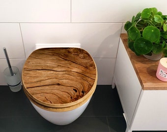 Premium Bambus WC-Sitz mit Absenkautomatik und Motiv TROCKENES HOLZ